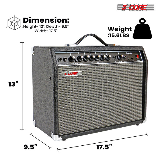 Portable 5 Core amplifier 40W for electric and acoustic guitar practice