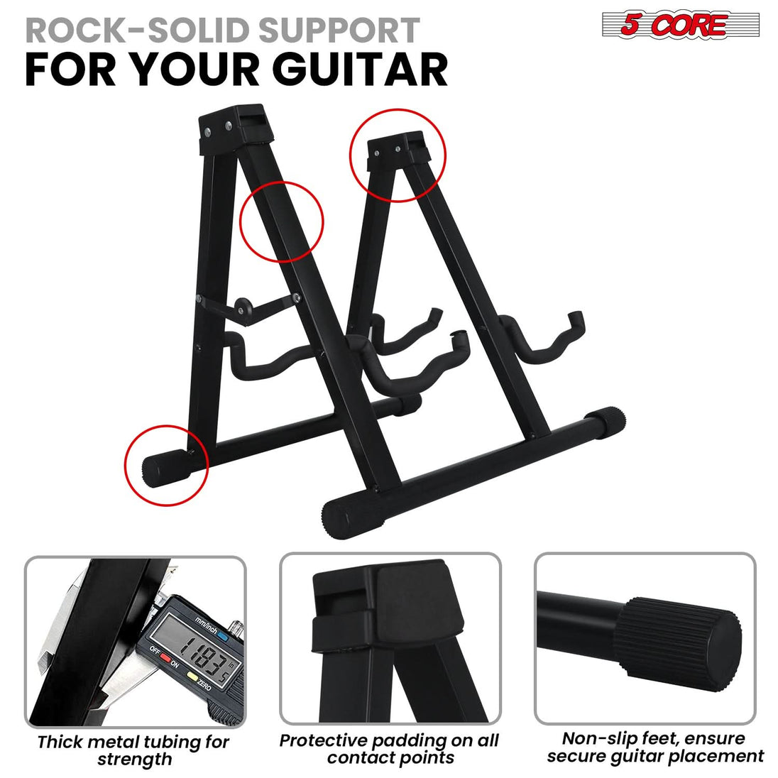 5 Core Double Guitar Stand A Frame Shape w Foam Arms Supports Acoustic Electric Bass Ukulele Banjo