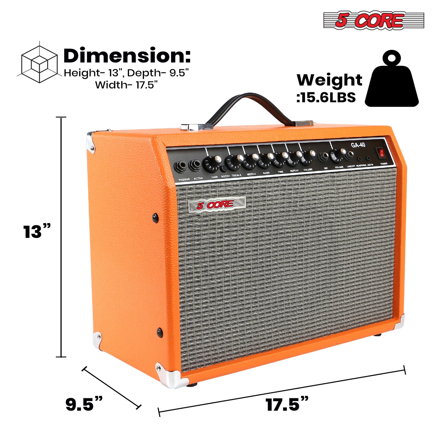 Portable 5 Core amplifier 40W for electric and acoustic guitar practice