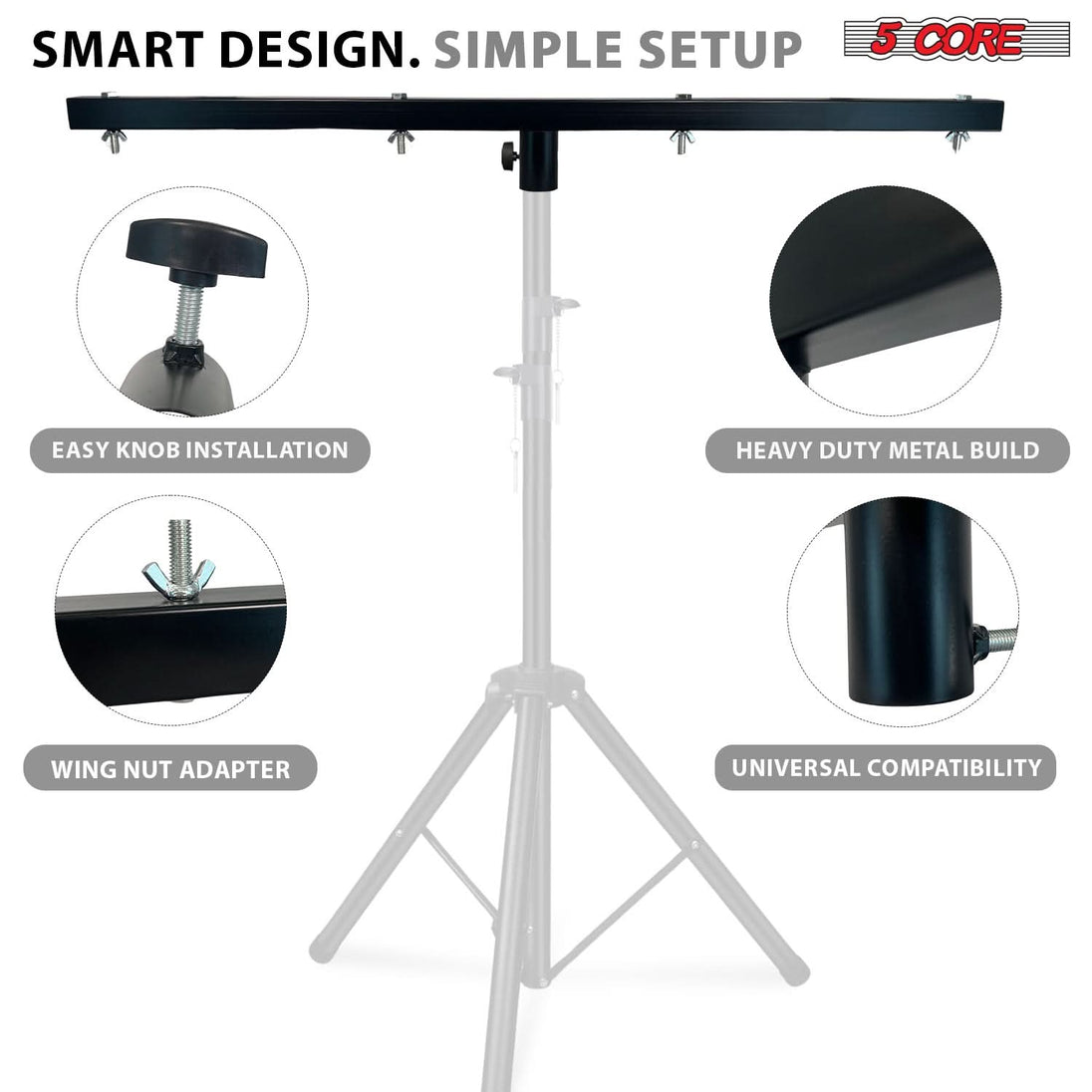 5 Core DJ Lighting T Bar 4 Party Lights 39 Inch Extension Crossbar Tbar Mount w 66 lbs Capacity