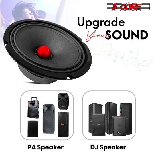 5 Core 8" Subwoofer Speaker Pair 500W Mid Range PA DJ Audio Sub Woofer 8Ohm Bass Replacement Driver