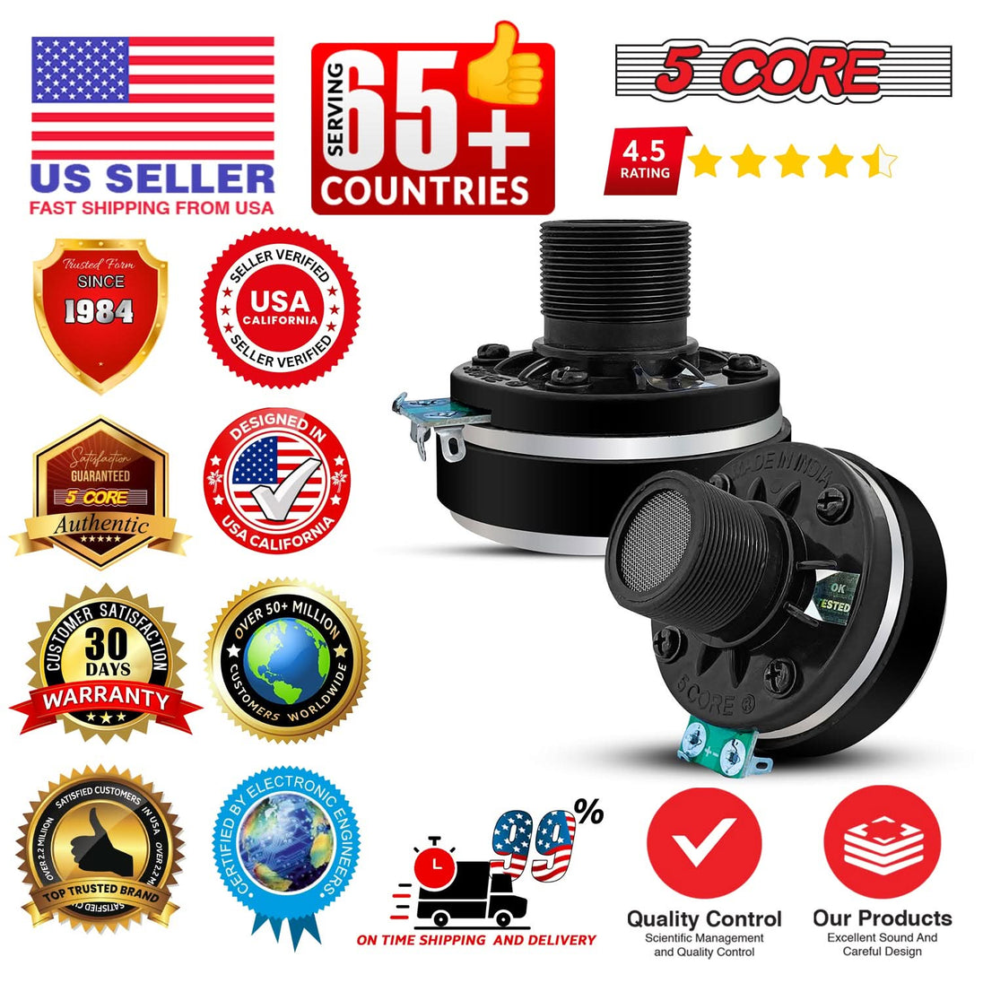 5Core Compression Pair Driver 200W Peak Audio Power Aluminum Tweeter Diaphragm 8 Ohm Horn Speaker