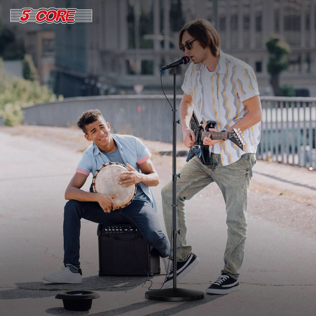 5 Core Microphone Stand 3 Level Height Adjustable 24-67" w Heavy Duty Round Base Floor Mic Stands