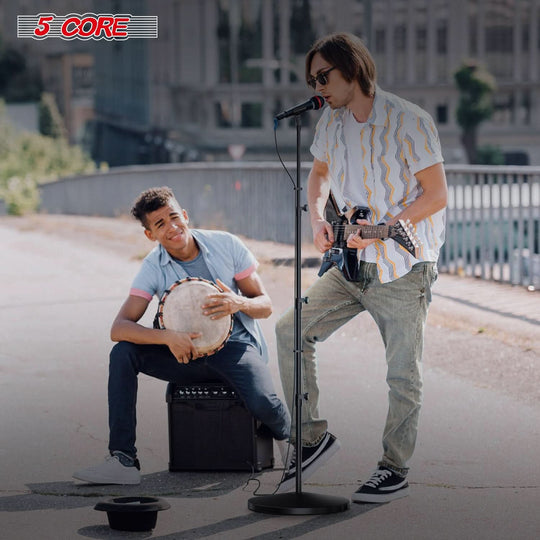 5 Core Microphone Stand 3 Level Height Adjustable 24-67" w Heavy Duty Round Base Floor Mic Stands