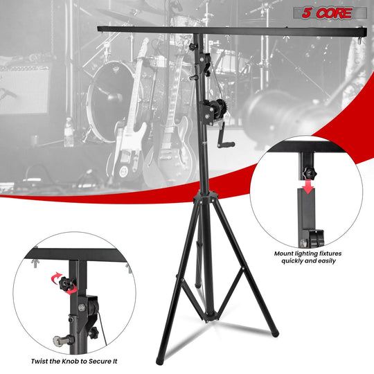 5 Core DJ Light Stand Stage Lighting Truss System Hand Crank Up Heavy Duty Height Adjustable w T bar