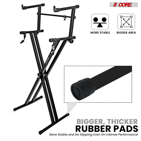 5 Core Keyboard Stand 2 Tier Doubled X Shape Adjustable Heavy Duty Key Board DJ Controller Stands
