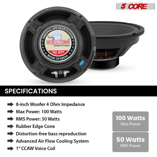 5 Core 8 Inch Car Woofer Audio 500W 4Ohm Deep Bass Subwoofer CCAW Voice Coil Component Loud Speaker
