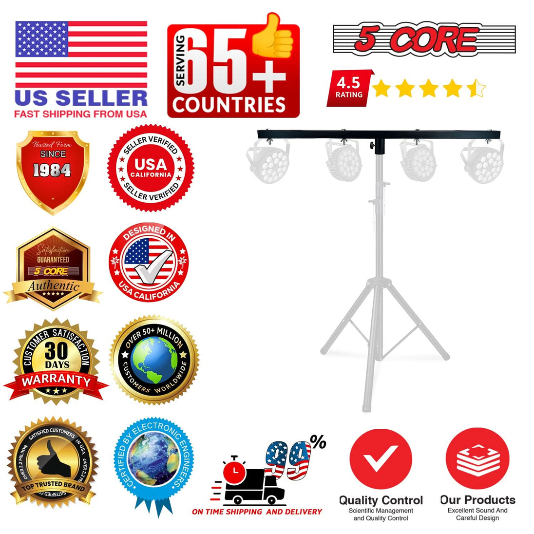 5 Core DJ Lighting T Bar 4 Party Lights 2Pc 39 Inch Extension Crossbar Tbar Mount w 66 lbs Capacity