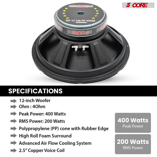 5 Core 15 Inch Car Woofer Audio Pair 1000W Combined 4Ohm Deep Bass Replacement Subwoofer Speaker