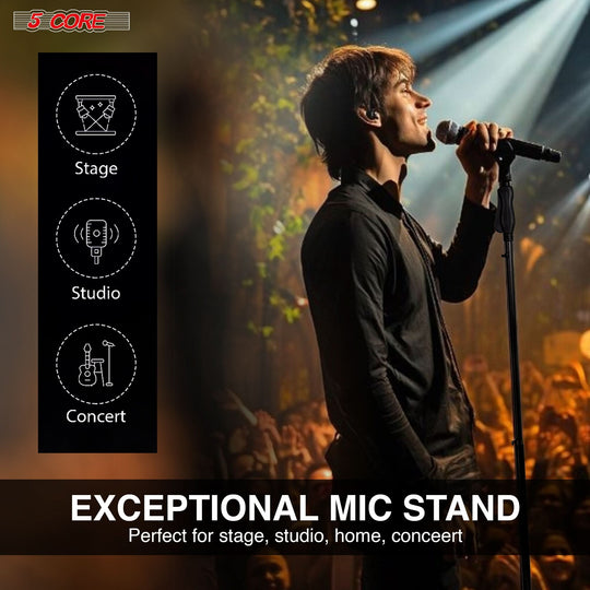 5 Core Microphone Stand Universal Floor Height Adjustable 35 to 57" Round Base Mic Stands Quick Setting Lock-Tight Knob w 5/8 Thread Adapter