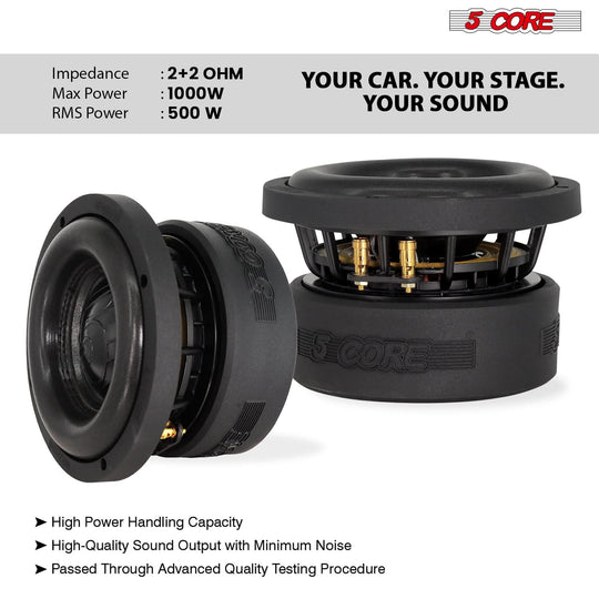 Powerful 6.5 inch car subwoofer with 1000 watt capacity and dual coils