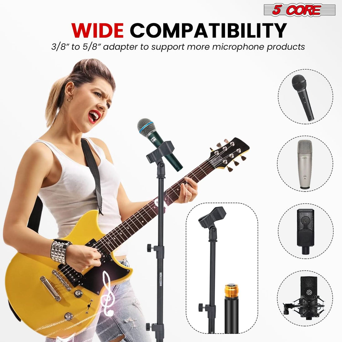 5 Core Microphone Stand 3 Level Height Adjustable 24-67" w Heavy Duty Round Base Floor Mic Stands