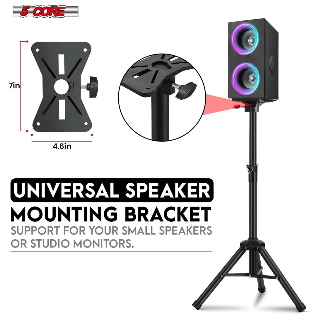 5 Core Speaker Stand 3Ft Adjustable Heavy Duty PA DJ Tripod Studio Monitor Stands w 35mm Insert