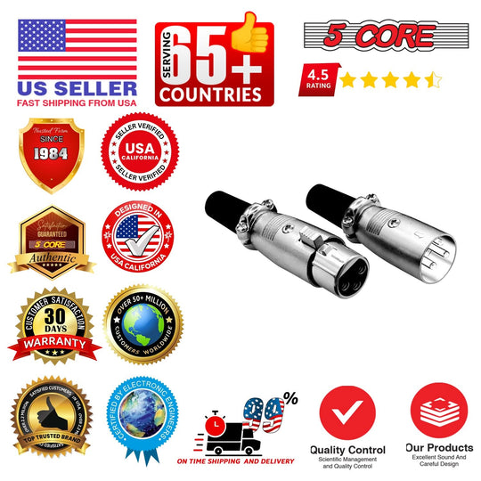 5Core XLR Connector Male Female to 1/4 Audio Jack 3 Pin Secure Mic Plug w Locking Ends