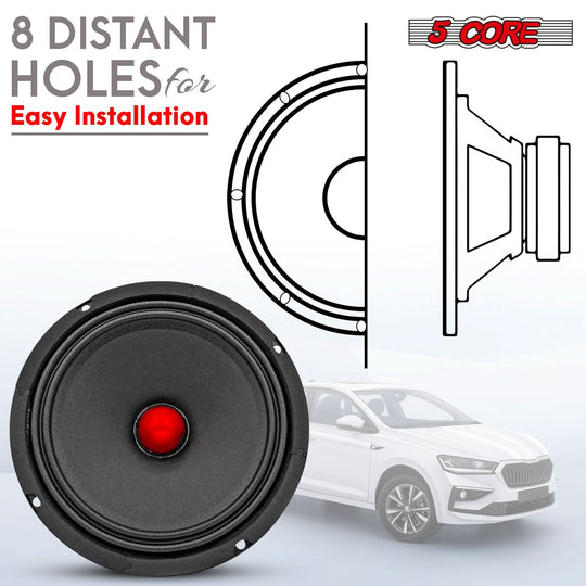 5 Core 6.5" Subwoofer Speaker Pair 360W Mid Range Car Audio Sub Woofer 4Ohm Bass Replacement Driver