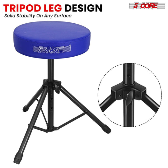 5 Core Drum Throne 3" Thick Padded Memory Foam Comfortable Drummer Stool 330Lb Capacity Adjustable
