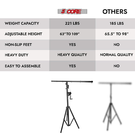 5 Core DJ Light Stand Stage Lighting Truss System Hand Crank Up Heavy Duty Height Adjustable w T bar