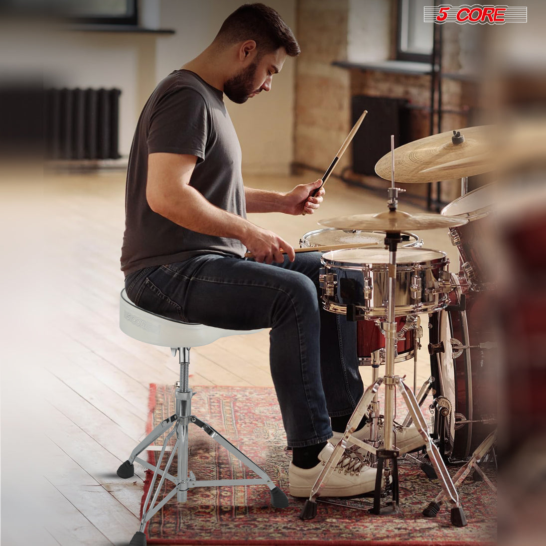 5 Core Drum Throne 3.5" Padded Guitar Stool Drummer Chair Adjustable Seat