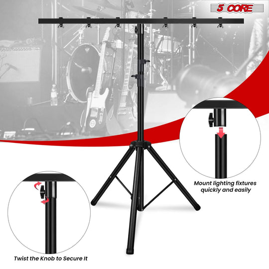 5Core DJ Light Stand Stage Lighting Truss System Height Adjustable 39 to 100" Heavy Duty T bar Mount
