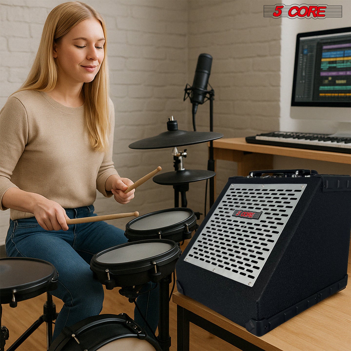 Drum amplifier with sleek design and easy-to-use EQ knobs