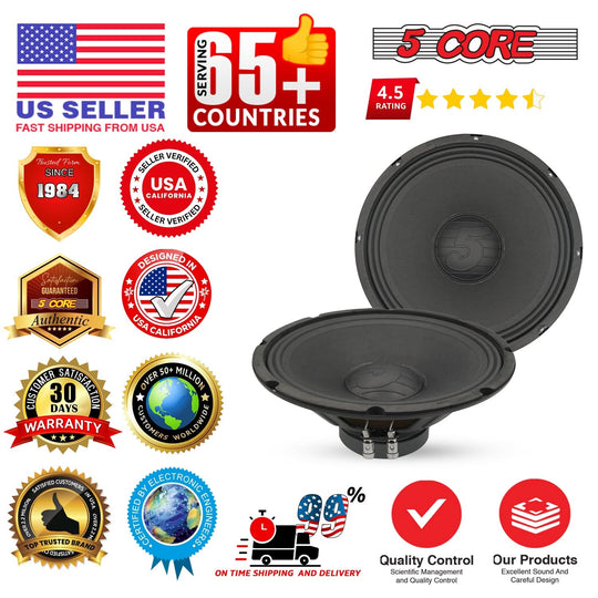 5Core 12" Subwoofer 1200W PA DJ Sub Woofer Pair Audio 8Ohm w Deep Bass Pro Audio Replacement Loud Speaker