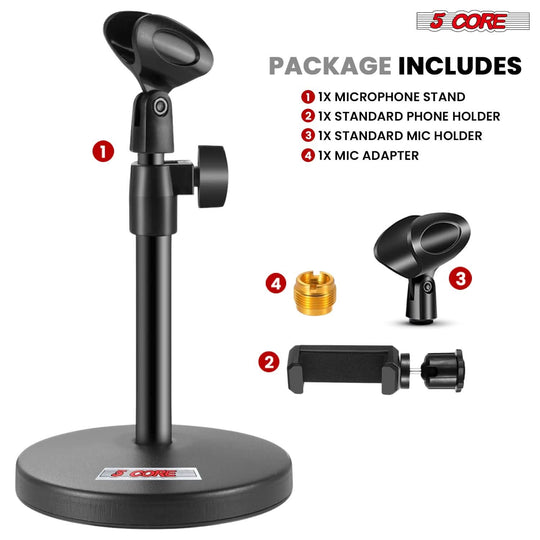 5 Core Mic Stand 2Pc 3 in 1 Desktop Microphone Stands Adjustable Table Microfono Holder w Phone Clamp