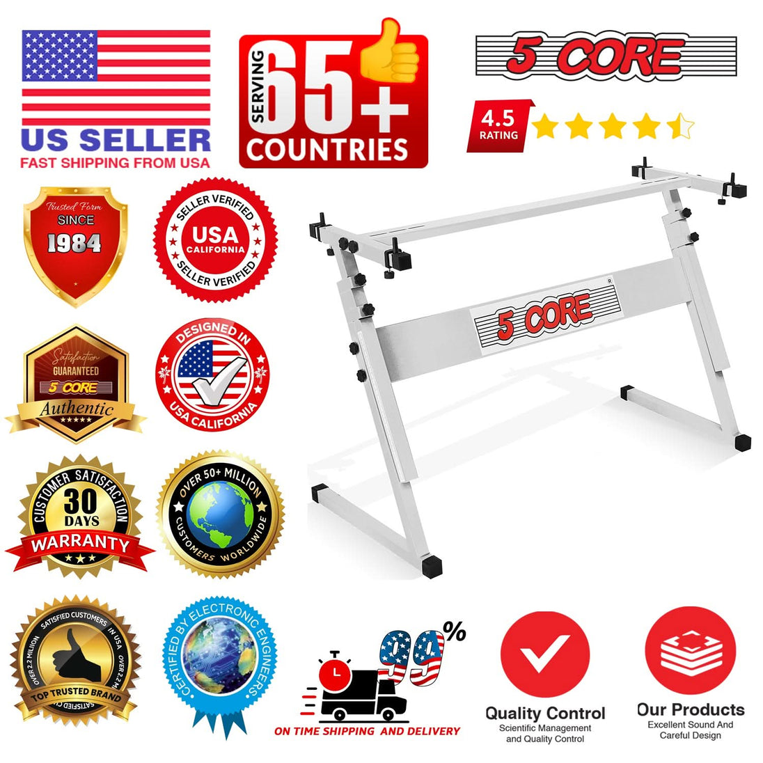 5 Core Keyboard Stand Adjustable 21 - 33" Z Style M Descriptionetal Electric Piano Riser 330Lb Capacity Foldable