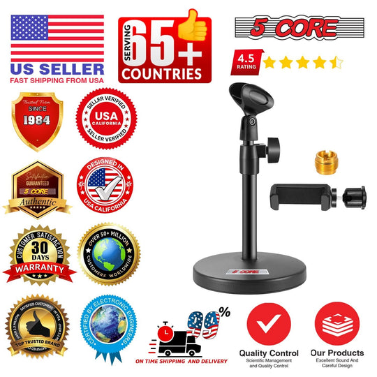 5 Core Mic Stand 2Pc 3 in 1 Desktop Microphone Stands Adjustable Table Microfono Holder w Phone Clamp
