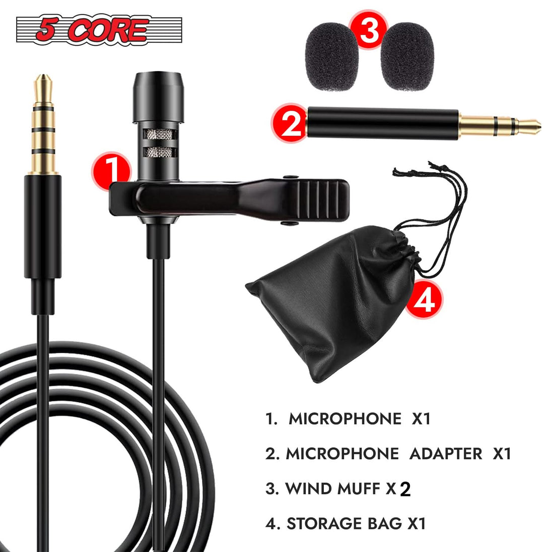 5 Core Microphone 2Pcs Lavalier Mic Wearable Omnidirectional Condenser 3.5mm Body Microfono