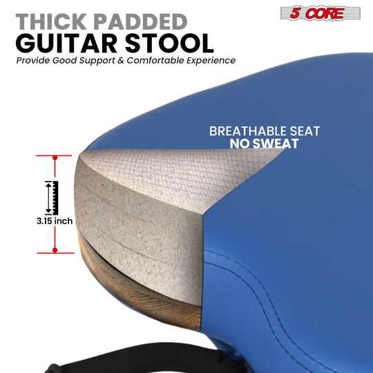 5Core Guitar Stool 3.15" Padded Chair Foldable Heavy Duty Music Seat Built in Foot Rest Guitar Stand