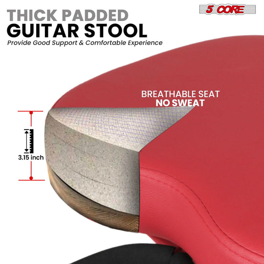 5Core Guitar Stool 3.15" Padded Chair Foldable Heavy Duty Music Seat Built in Foot Rest Guitar Stand