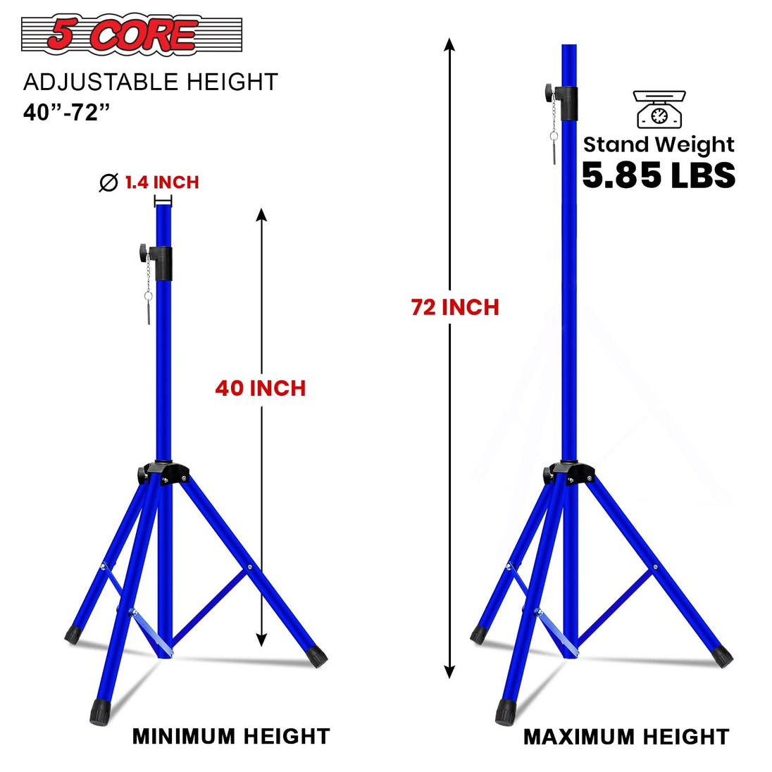 5 Core Speaker Stand Pair Height Adjustable PA DJ Tripod Studio Monitor Stands w 35mm Insert
