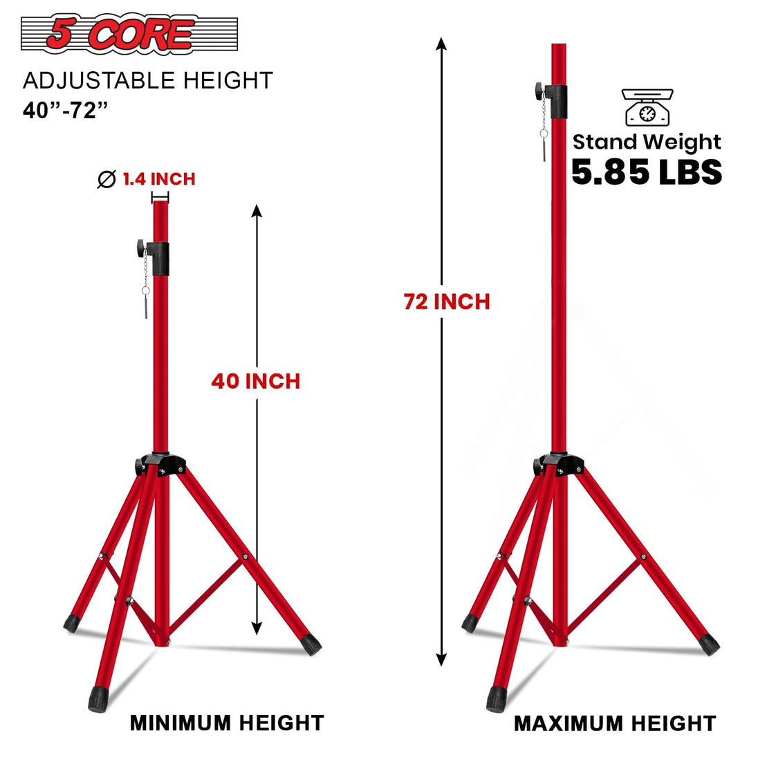 5 Core Speaker Stand Pair Adjustable PA DJ Tripod Stands Heavy Duty w 35mm Insert 132 Lbs Capacity