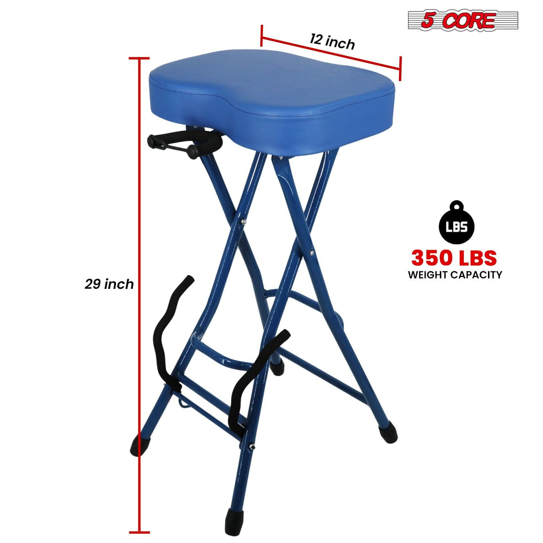 5Core Guitar Stool 3.15" Padded Chair Foldable Heavy Duty Music Seat Built in Foot Rest Guitar Stand