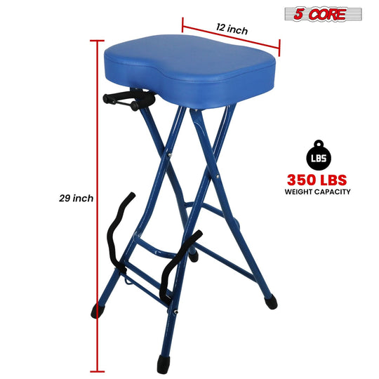 5Core Guitar Stool 3.15" Padded Chair Foldable Heavy Duty Music Seat Built in Foot Rest Guitar Stand