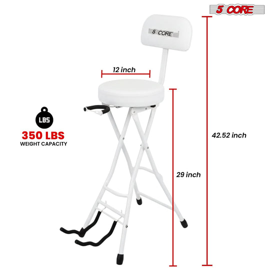 5Core Guitar Stool 3.15" Padded Chair w Backrest Foldable Music Seat Built in Foot Rest Guitar Stand