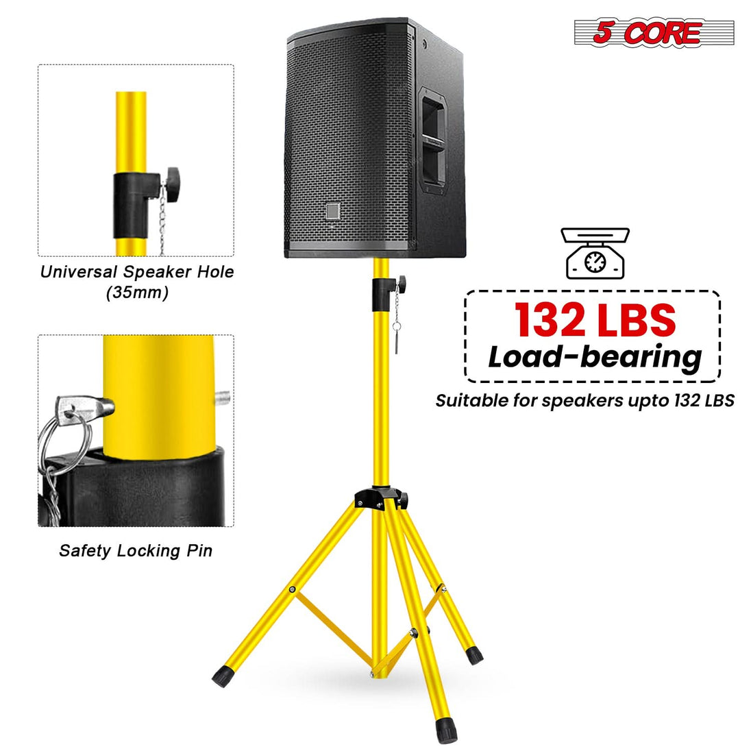 5 Core Speaker Stand Pair Adjustable 31 to 54" PA DJ Tripod Stands Heavy Duty w 35mm Insert 132 Lbs