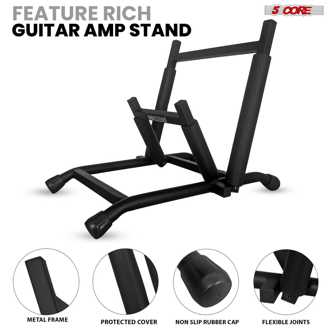 5 Core Amp Stand Heavy Duty Metal Build Adjustable Guitar amplifier Low Profile Folding Collapsible