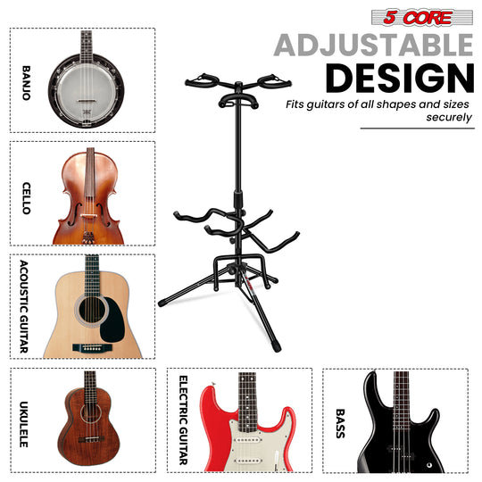 5 Core Guitar Stand Adjustable Triple Guitars Stands Floor w Neck Holder for Acoustic Electric Bass