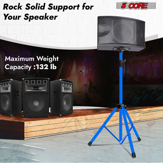 5 Core Speaker Stand Pair Adjustable PA DJ Tripod Stands Heavy Duty w 35mm Insert 132 Lbs Capacity