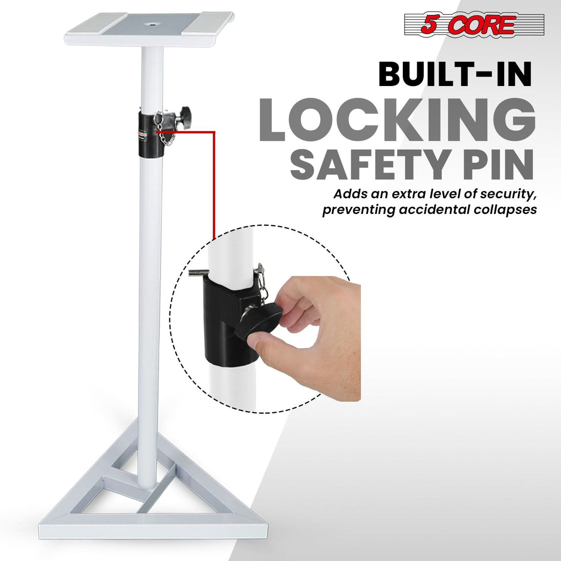 5 Core Speaker Stand 2Pc Heavy Duty Adjustable Telescoping Height 59.5" Triangle Base 100Lb Capacity