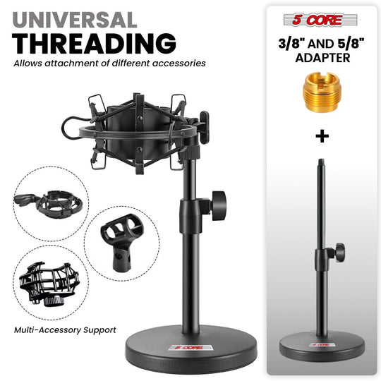 5 Core Mic Stand 2Pc 3 in 1 Desktop Microphone Stands Adjustable Table Microfono Holder w Phone Clamp