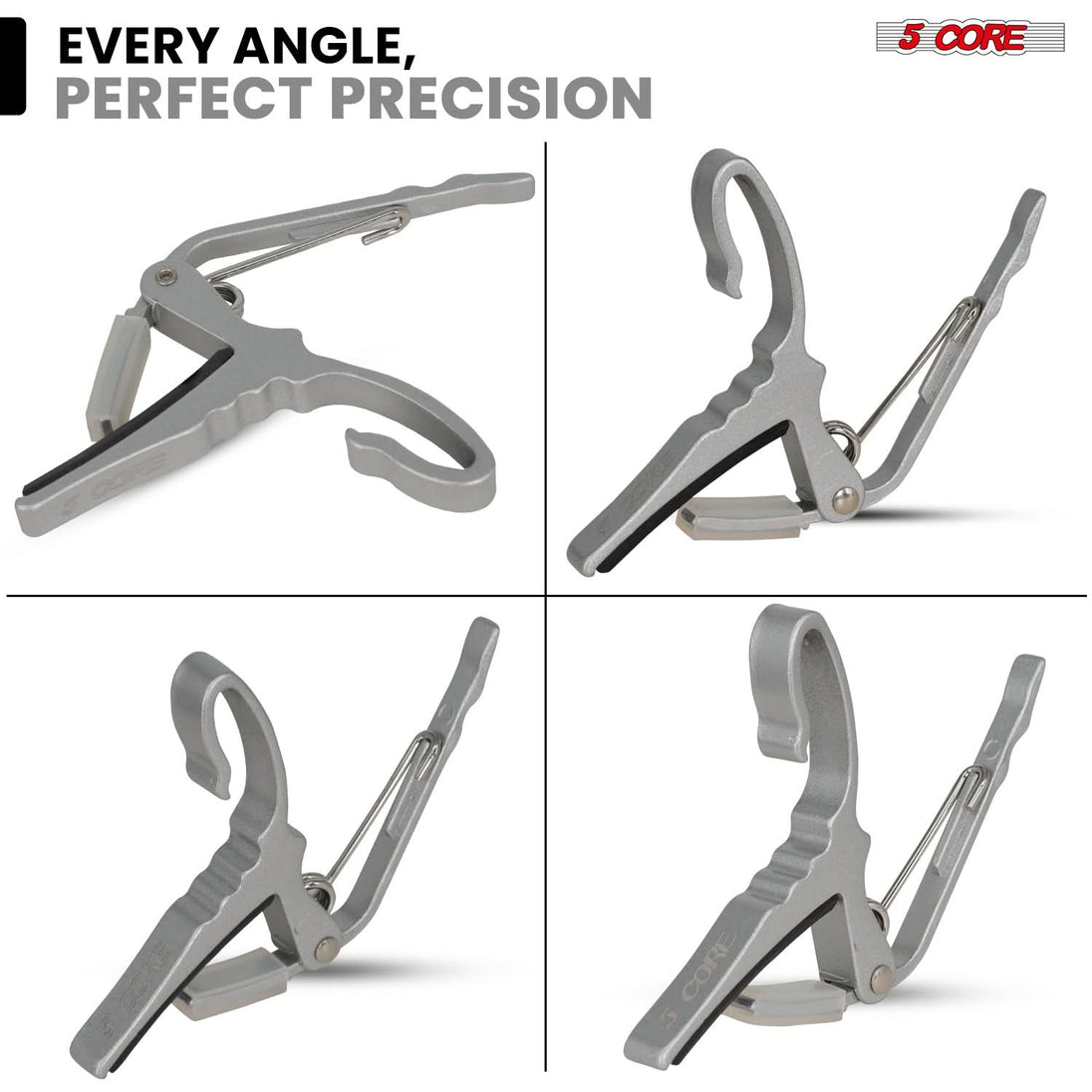 5 Core Guitar Capo Pair Quick Change Acoustic Electric String Clip Banjo Mandolin Or Ukulele Silver