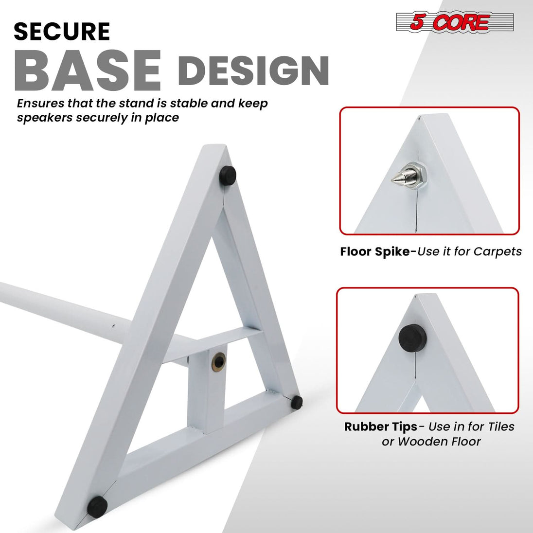 5 Core Speaker Stand 2Pc Heavy Duty Adjustable Telescoping Height 59.5" Triangle Base 100Lb Capacity