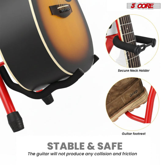 5Core Guitar Stool 3.15" Padded Chair Foldable Heavy Duty Music Seat Built in Foot Rest Guitar Stand