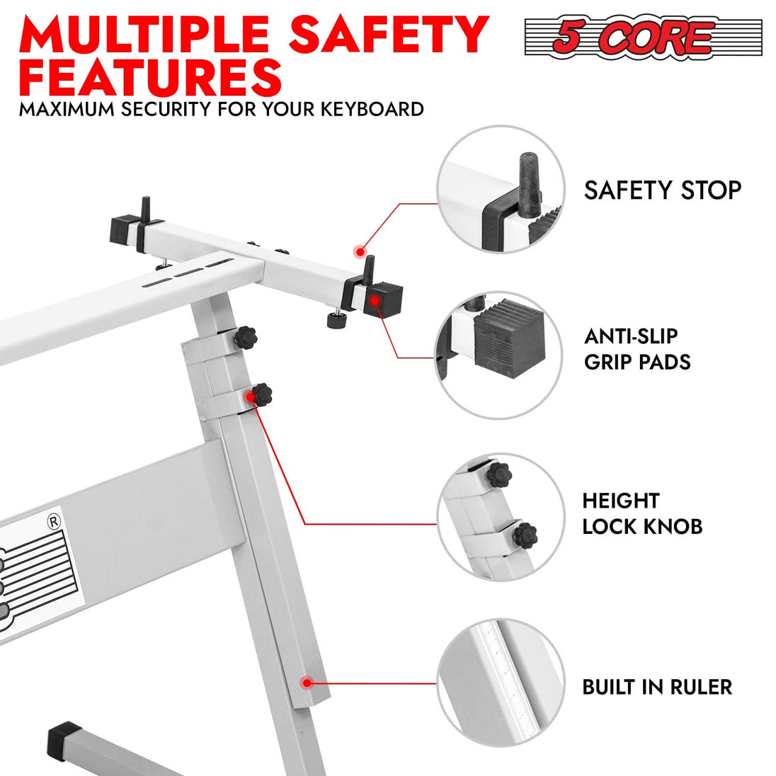 5 Core Keyboard Stand Adjustable 21 - 33" Z Style M Descriptionetal Electric Piano Riser 330Lb Capacity Foldable