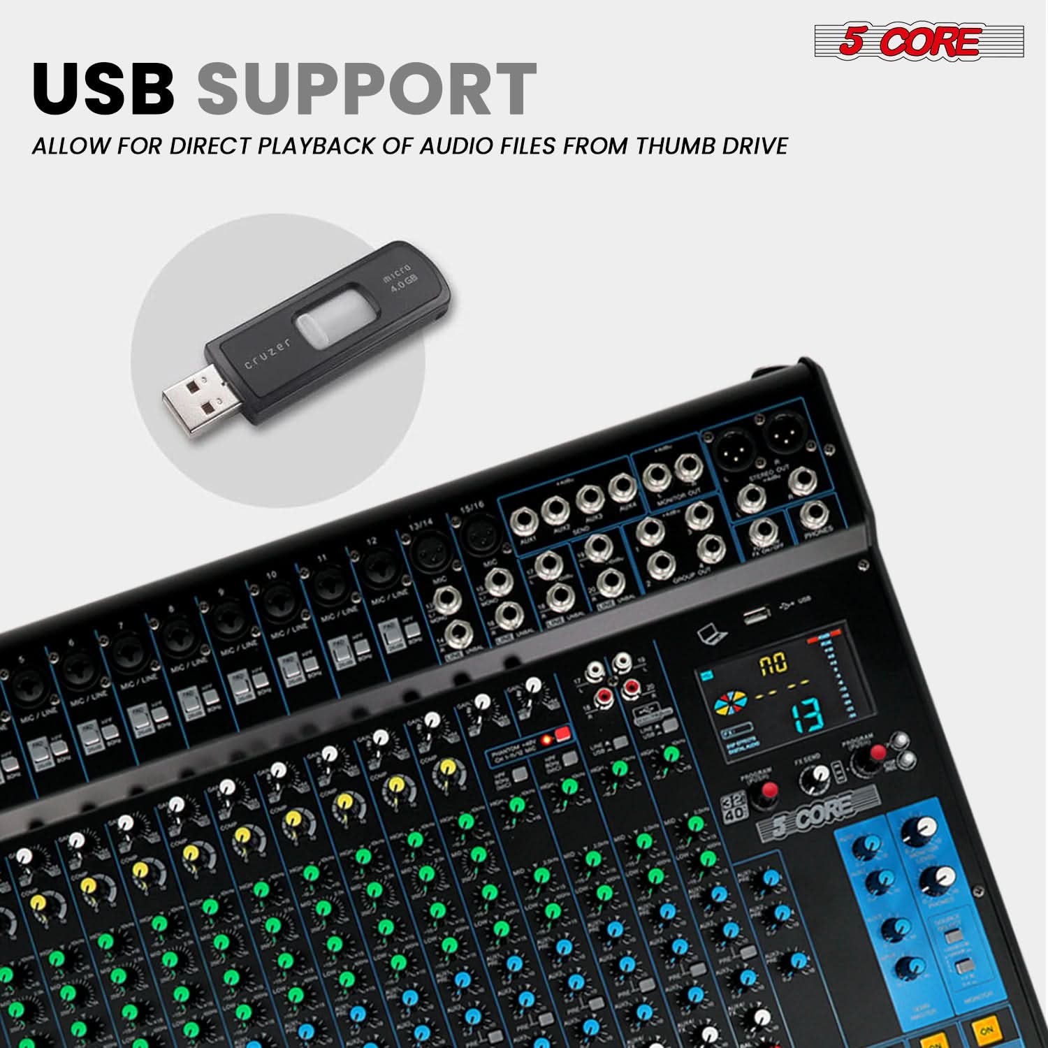 Audio Mixer 20CH DJ Sound Board w 24 SPX Effect