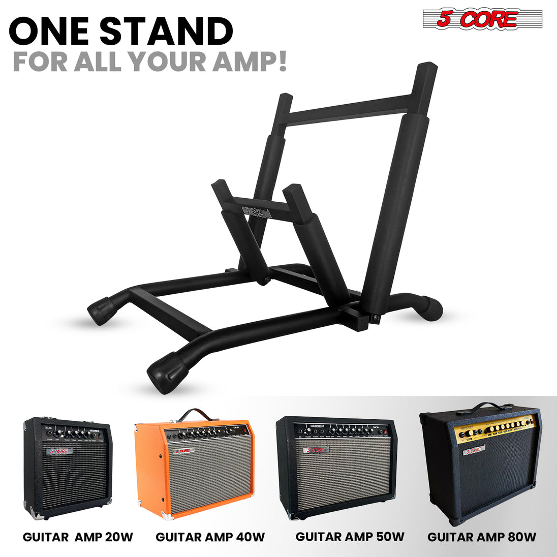 5 Core Amp Stand Heavy Duty Metal Build Adjustable Guitar amplifier Low Profile Folding Collapsible