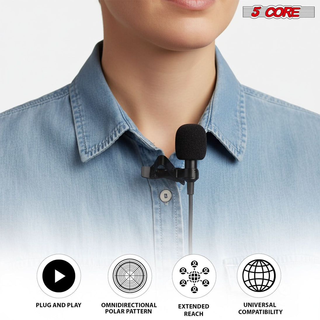 5 Core Microphone 2Pcs Lavalier Mic Wearable Omnidirectional Condenser 3.5mm Body Microfono