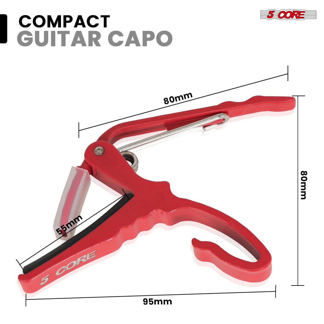 5 Core Guitar Capo Pair Quick Change Acoustic Electric String Clip Banjo Mandolin Or Ukulele Red